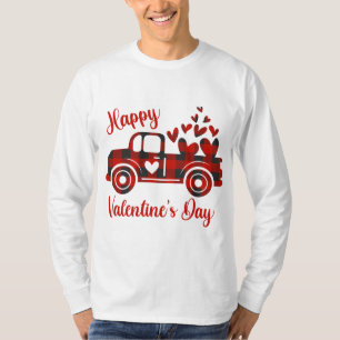 ハッピーバレンタインデーレッドトラックハートラブハート Tシャツ