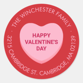 ハッピーバレンタインデーレッドピンクキャンディハートアドレス ラウンドシール