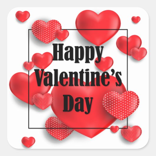 ハッピーバレンタインデーレッドラブハート |休日 スクエアシール (正面)