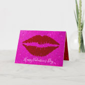 ハッピーバレンタインデーレッドリップオンピンクグリッター シーズンカード (正面)