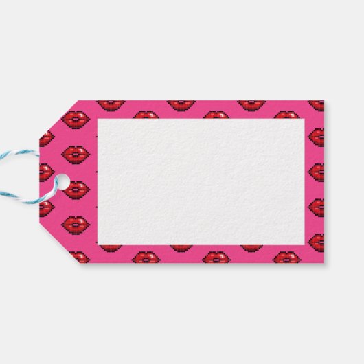ハッピーバレンタインデーレッドリップピクセルアートパターン ギフトタグ (裏面横)