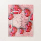 ハッピーバレンタインデーレッド3Dハートグリッター ジグソーパズル (縦)