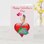 ハッピーバレンタインデーロマンチックな人魚 カード (黄色い花)