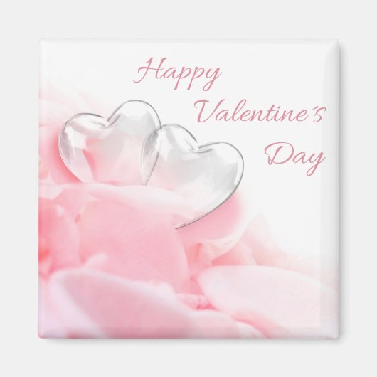 ハッピーバレンタインデーロマンチックグラスハート マグネット (正面)