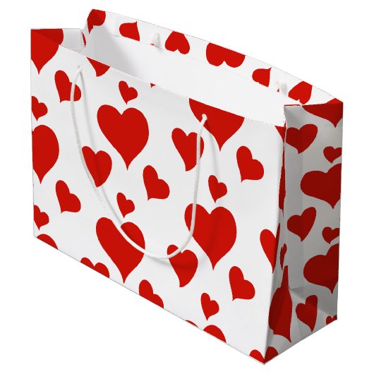 ハッピーバレンタインデーロマンチック赤いハートカスタム ラージペーパーバッグ (裏面アングル)