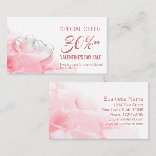 ハッピーバレンタインデーロマンティックグラスハート 割引カード (正面/裏面)