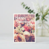 ハッピーバレンタインデー付きヴィンテージ花束 シーズンポストカード (スタンド正面)