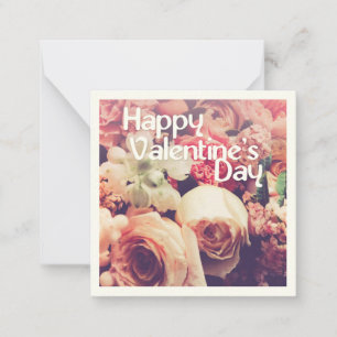 ハッピーバレンタインデー付きヴィンテージ花束 ノートカード