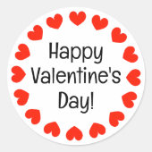 ハッピーバレンタインデー付き赤いハート ラウンドシール (正面)