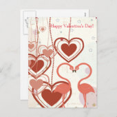 ハッピーバレンタインデー可愛いフラミンゴハートの流れ シーズンポストカード (正面/裏面)
