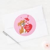 ハッピーバレンタインデー子犬 ラウンドシール (封筒)