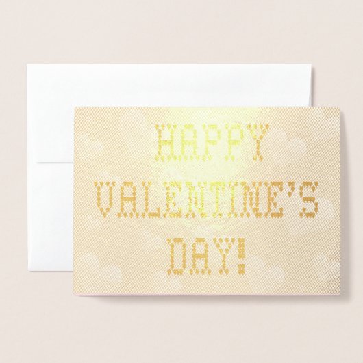 ハッピーバレンタインデー小さなハート型のフォント 箔カード (封筒付き正面)