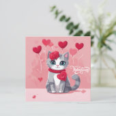 ハッピーバレンタインデー抽象芸術水彩猫 カード (スタンド正面)