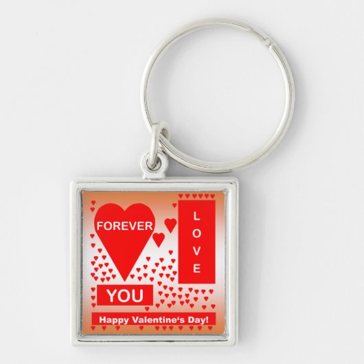 ハッピーバレンタインデー文字フォーエバーラブハートレッド キーホルダー (正面)