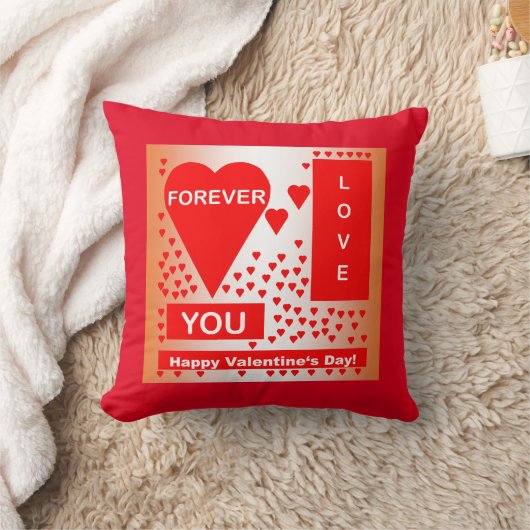 ハッピーバレンタインデー文字フォーエバーラブハートレッド クッション (ブランケット)