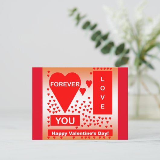 ハッピーバレンタインデー文字フォーエバーラブハートレッド シーズンポストカード (スタンド正面)