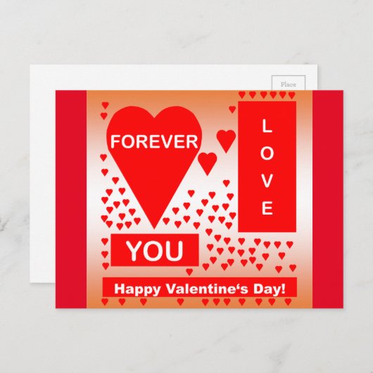 ハッピーバレンタインデー文字フォーエバーラブハートレッド シーズンポストカード (正面/裏面)
