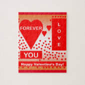 ハッピーバレンタインデー文字フォーエバーラブハートレッド ジグソーパズル (縦)
