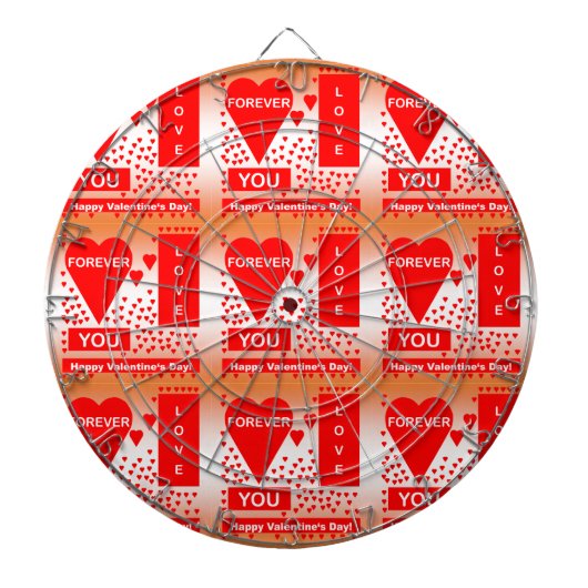 ハッピーバレンタインデー文字フォーエバーラブハートレッド ダーツボード (正面)