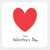 ハッピーバレンタインデー文字付赤いハート スクエアシール (正面)