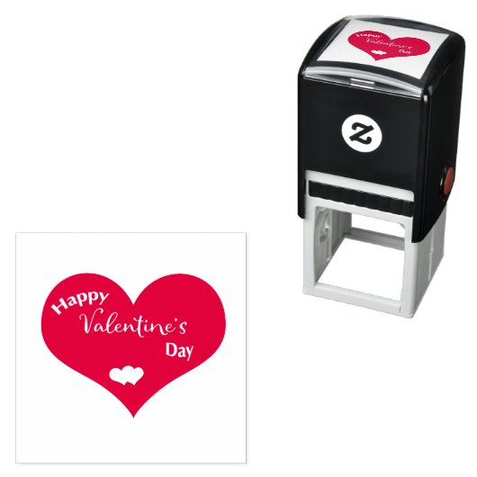 ハッピーバレンタインデー文字内部赤いハート セルフインキングスタンプ (インサイチュ)