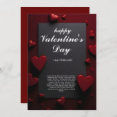 ハッピーバレンタインデー暗赤色テーマとハート シーズンカード (正面/裏面)