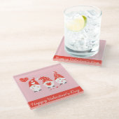 ハッピーバレンタインデー格言レッドピンク ガラスコースター (アングル)