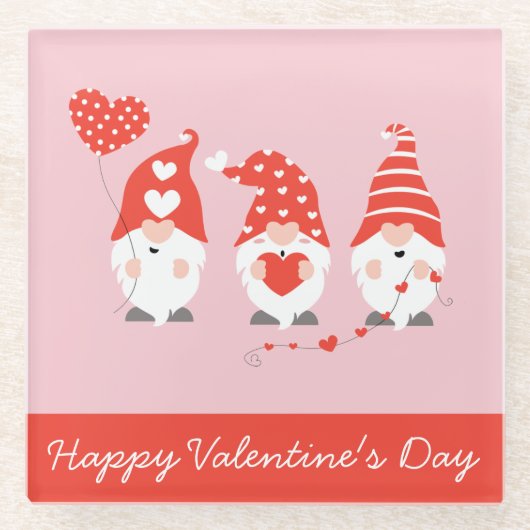 ハッピーバレンタインデー格言レッドピンク ガラスコースター (正面)