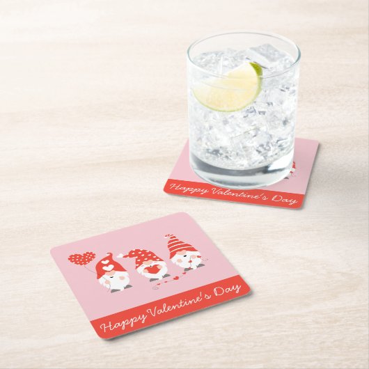 ハッピーバレンタインデー格言レッドピンク スクエアペーパーコースター (インサイチュ)