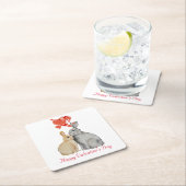 ハッピーバレンタインデー水彩バンニ スクエアペーパーコースター (インサイチュ)