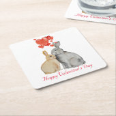 ハッピーバレンタインデー水彩バンニ スクエアペーパーコースター (アングル)