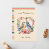 ハッピーバレンタインデー水彩愛鳥カード ノートカード (正面/裏面インサイチュ)