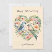 ハッピーバレンタインデー水彩鳥フォトカード ノートカード (正面)