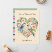 ハッピーバレンタインデー水彩鳥フォトカード ノートカード (正面/裏面インサイチュ)