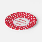 ハッピーバレンタインデー水玉模様紙プレート（赤） ペーパープレート (アングル)