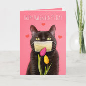 ハッピーバレンタインデー猫顔マスク花付き シーズンカード (正面)