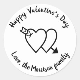 ハッピーバレンタインデー白ハートカスタムスクリプト ラウンドシール
