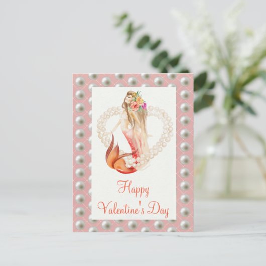 ハッピーバレンタインデー美しい人魚の真珠 ポストカード (スタンド正面)