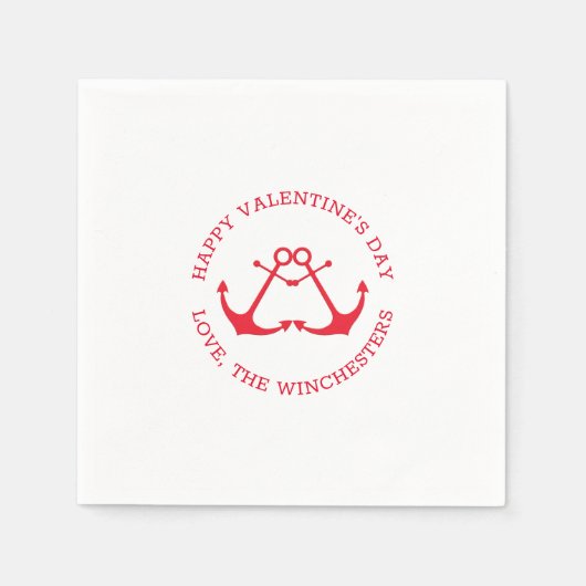 ハッピーバレンタインデー航海のいかりカスタムかわいい スタンダードカクテルナプキン (正面)
