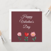 ハッピーバレンタインデー花burgundyスクリプトカード カード (正面/裏面インサイチュ)