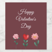 ハッピーバレンタインデー花burgundyスクリプトカード ワインラベル (シングルラベル)
