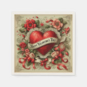 ハッピーバレンタインデー装飾イラストレーション スタンダードカクテルナプキン (正面)