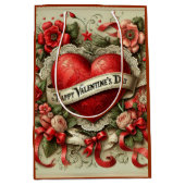 ハッピーバレンタインデー装飾イラストレーション ミディアムペーパーバッグ (正面)