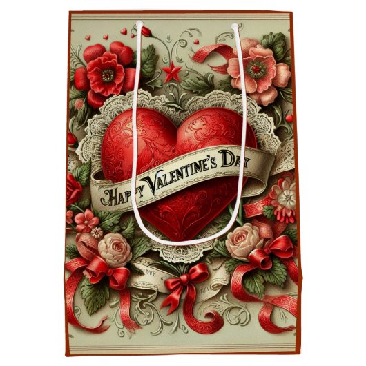 ハッピーバレンタインデー装飾イラストレーション ミディアムペーパーバッグ (裏面)