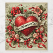 ハッピーバレンタインデー装飾イラストレーション ワインラベル (シングルラベル)