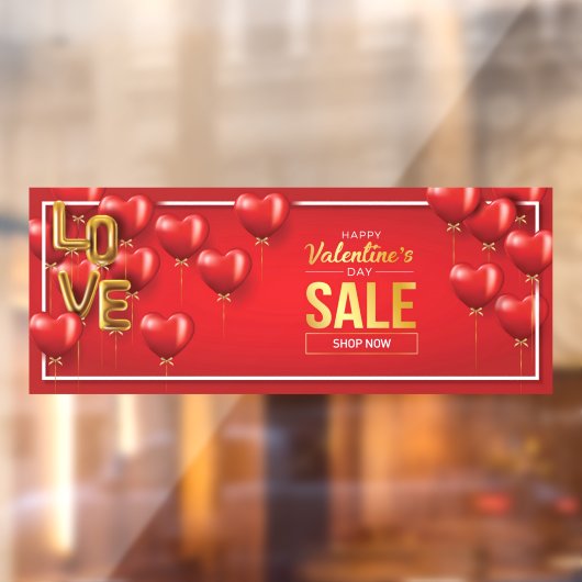 ハッピーバレンタインデー販売赤いハート金ゴールド文字 ウィンドウサイン (シート2)