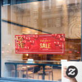 ハッピーバレンタインデー販売赤いハート金ゴールド文字 ウィンドウサイン (カフェ窓)