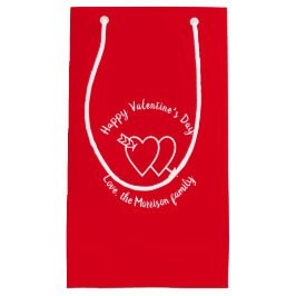 ハッピーバレンタインデー赤いハートカスタムスクリプト スモールペーパーバッグ