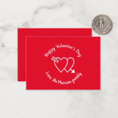 ハッピーバレンタインデー赤いハートカスタムスクリプト ノートカード (正面/裏面インサイチュ)