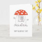 ハッピーバレンタインデー赤いハートキノコ愛好家 カード (黄色い花)